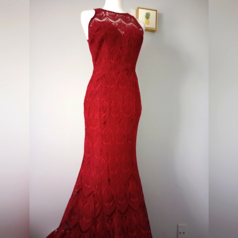 Party Cocktail Dress Maniju size Medium maxi Lace color Burgundy brand new
